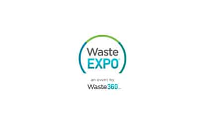 Waste Expo logo with a green-blue circular arc and the text 'Waste EXPO,' captioned as 'an event by Waste360.'