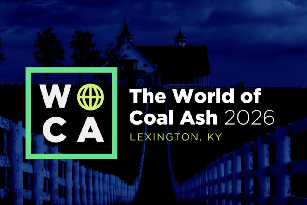 Banner for 'World of Coal Ash 2026' event in Lexington, KY, featuring the WOCA logo in a green square on the left and event text on the right against a dark blue background.